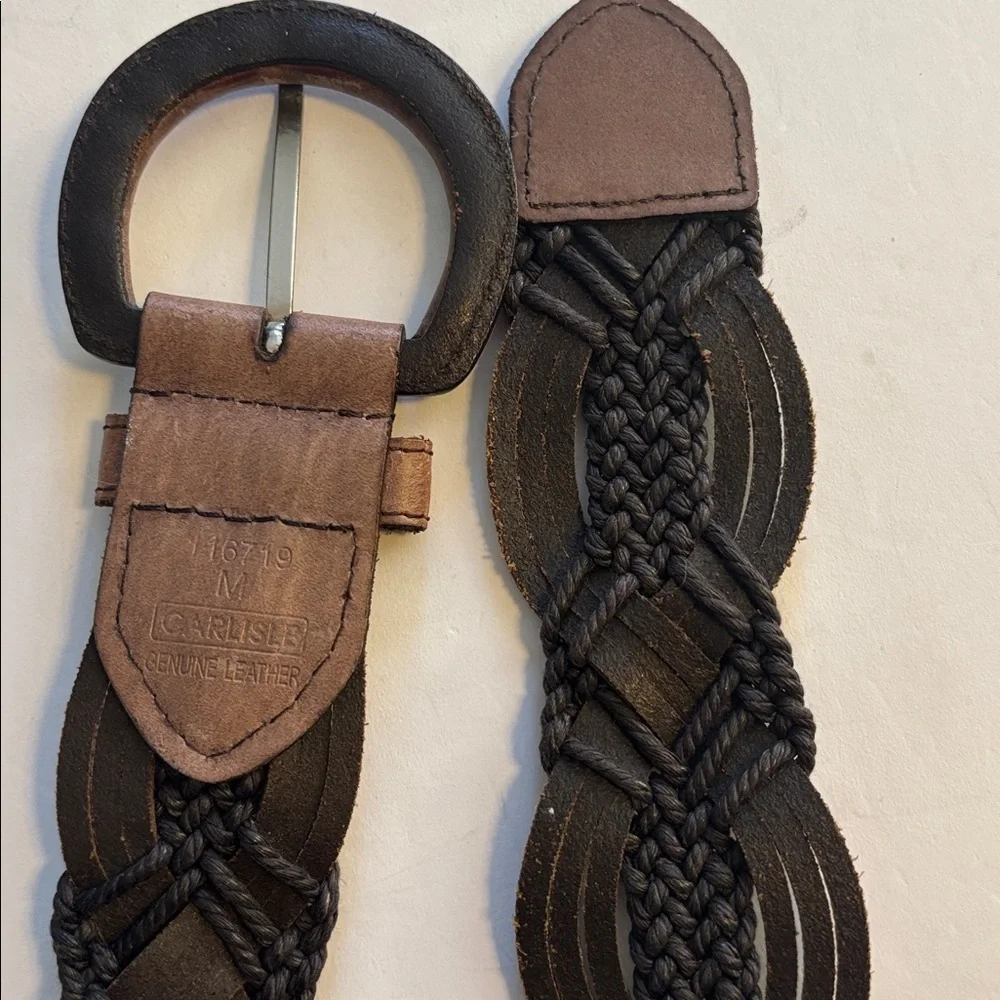 CARLISE BRAND BROWN BELT W/DK BROWN BRAIDING THROUGHOUT LEATHER BELT SIZE MEDIUM